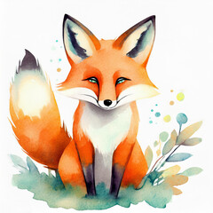Watercolor fox illustration on white background