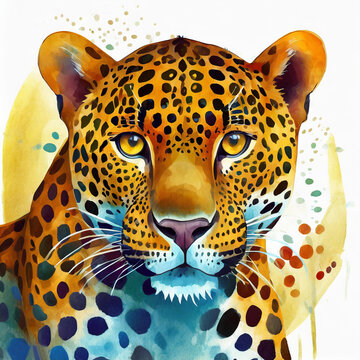Watercolor jaguar illustration on white background