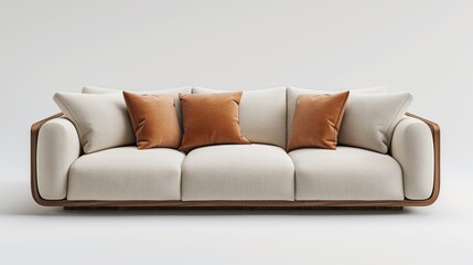 Cozy sofa and pillows isolated on a white background.