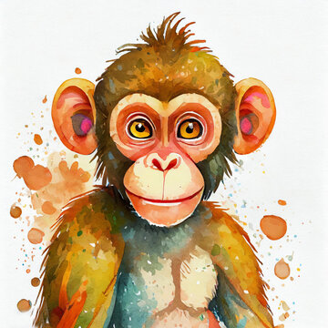 Watercolor monkey illustration on white background