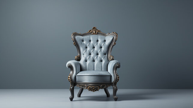 3d render antiques chair in blue gray background