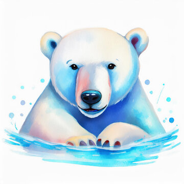 Watercolor polar bear illustration on white background