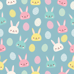 spring easter bunny rabbits eggs cute pastel color seamless pattern  vector for invitation greeting birthday party celebration wedding card poster banner textiles wallpaper paper wrap background