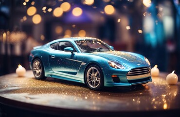 Fototapeta premium A blue glittering sport car theme
