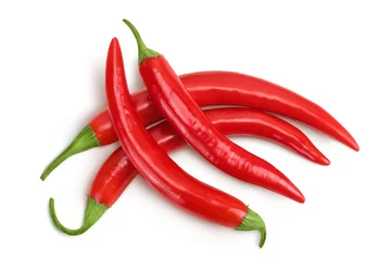 Fotobehang red hot chili pepper isolated on white background. Top view. Flat lay. © kolesnikovserg