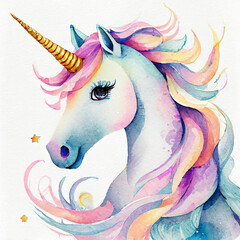 Watercolor unicorn illustration on white background