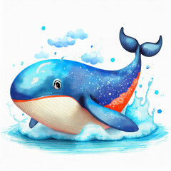 Watercolor whale illustration on white background
