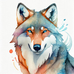 Watercolor wolf illustration on white background