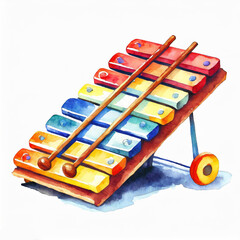 Watercolor xylophone illustration on white background