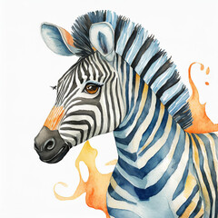 Watercolor Zebra illustration on white background