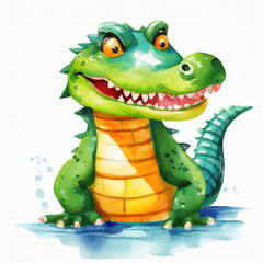 Fototapeta premium Watercolor alligator illustration on white background
