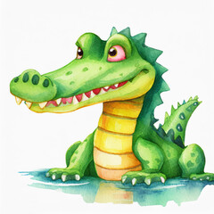 Fototapeta premium Watercolor alligator illustration on white background