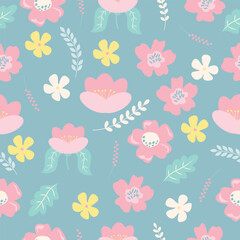 spring wild flowers cute pastel color seamless pattern vector illustration  for invitation greeting birthday party celebration wedding card poster banner textiles wallpaper background