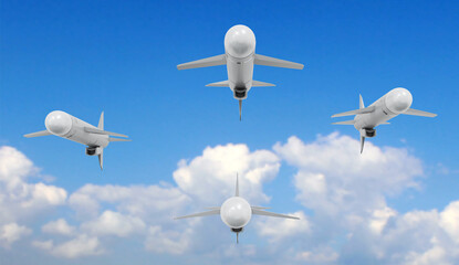 Fototapeta na wymiar Three Tomahawk cruise missile at the sky. 3d-rendering