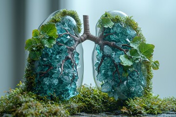 April Showers Bring May Flowers: A Glass Lung with Crystals and Moss Generative AI