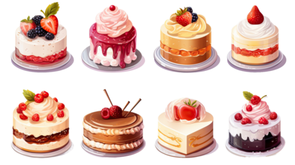 Set of different pieces of cake and cheesecake