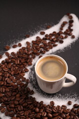 photography, bean, roasted, espresso, coffee cup, drink, caffeine, sugar, cafe, aroma, beverage, cup, hot drink, break, view, top, black coffee