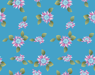 Japanese Pink Sun Flower Leaf Vector Seamless Pattern