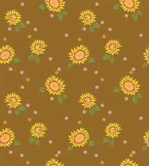 Japanese Sun Flower Fall Vector Seamless Pattern