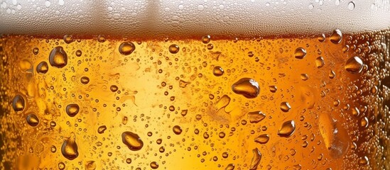 Pouring beer with bubble froth in glass for background on front view wave curve shape texture foam ,