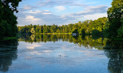 Evening landscape with reflection in water in Catherine Park.