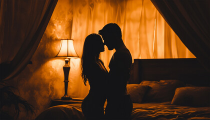 Sensual couple in the bedroom. Passionate couple kissing, boy and girl. Having sex. Young lovers. People in love. Positions Kamasutra. Erotic moments.  Secret. Fashion. Hot babe.Sensual. sex