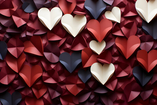 Paper hearts background. Valentines day concept. 3d render illustration