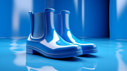 3d render blue boots go step fashion background