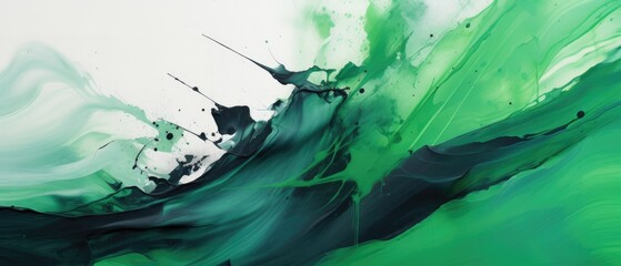 green with black and white abstract painting