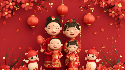 Obraz na płótnie Canvas A family celebrating the Chinese New Year