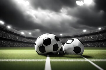Fototapeta premium soccer ball in goal. AI generated