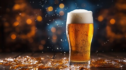 Water drops on glass of beer. Close up beer background.