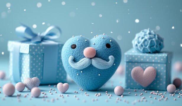 Heart-Shaped Gift Box with a Blue Heart and White Snowflakes Generative AI