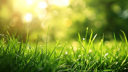 Obraz premium Green grass and sunlight banner background
