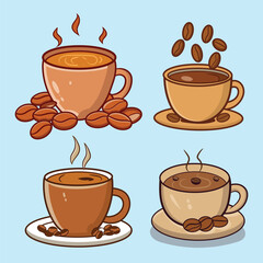 vector coffee with beans cartoon icon illustration.
