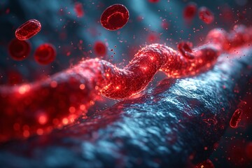 Glowing Red Blood Vessel: A Visualization of the Human Circulatory System Generative AI - obrazy, fototapety, plakaty