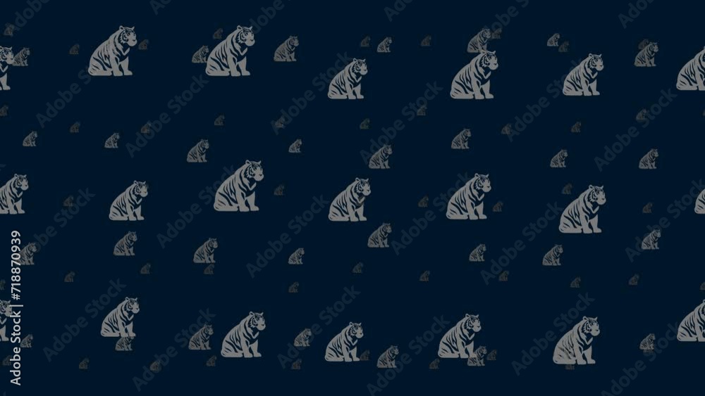 Poster sitting tiger symbols float horizontally from left to right. parallax fly effect. floating symbols a