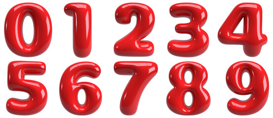  set of 3d rendering red number