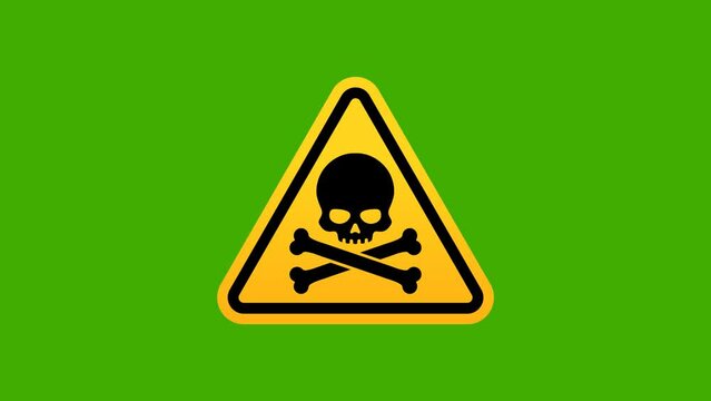 Danger sign for alert. Yellow and skeleton sign symbol of danger. Green Screen Video 4K