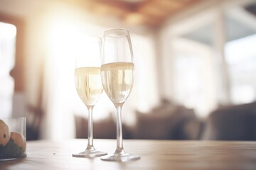 crystal white wine glasses clinking, bubbles visible