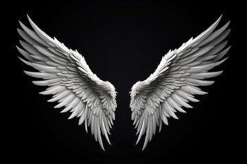 A pair of white wings on a black background. generative AI - obrazy, fototapety, plakaty