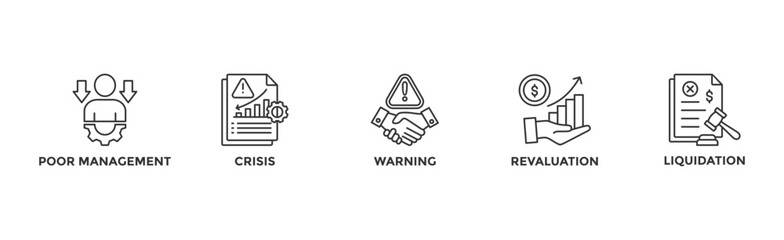 Business failure banner web icon vector illustration concept with icon of poor management, crisis, warning, revaluation and liquidation