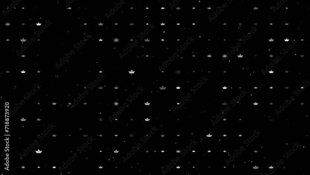 Poster template animation of evenly spaced paper boat symbols of different sizes and opacity. animation of 