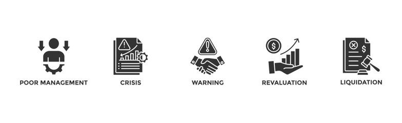 Business failure banner web icon vector illustration concept with icon of poor management, crisis, warning, revaluation and liquidation