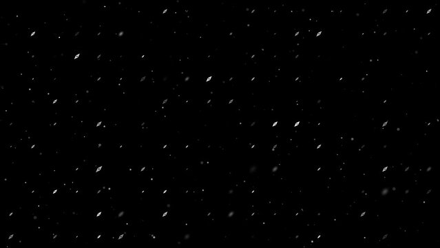 Template animation of evenly spaced compass symbols of different sizes and opacity. Animation of transparency and size. Seamless looped 4k animation on black background with stars