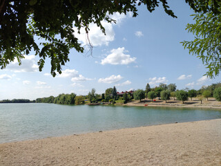Lake and beach in Apa, Satu Mare county, Romania - obrazy, fototapety, plakaty