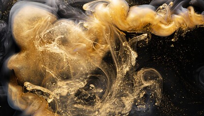 Golden sparkling abstract background, luxury black smoke