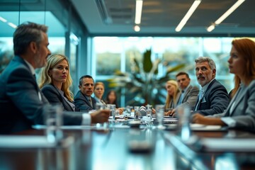 Corporate boardroom meeting od  diverse executives strategizing business people, meeting in modern office - obrazy, fototapety, plakaty