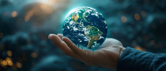 hand of Businessman touching virtual Earth globe, business and save world concept - obrazy, fototapety, plakaty