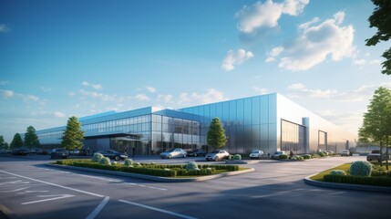 Fototapeta premium logistics center, headquarters or large office building under a blue sky
